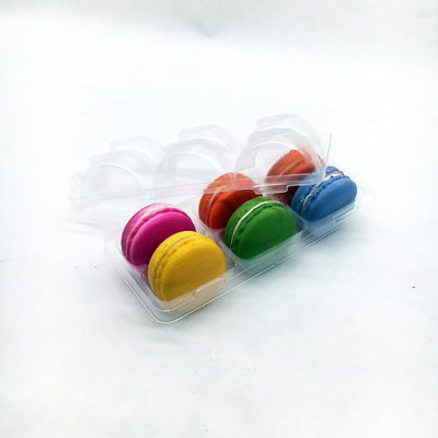 6 Lubang Gula PET Macaron Box Kemasan Kotak Macaron Dengan Lengan Bening