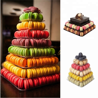 9 Tier Plastik Square Macaron Tower Stand Display Untuk Pengemasan Makanan Prancis