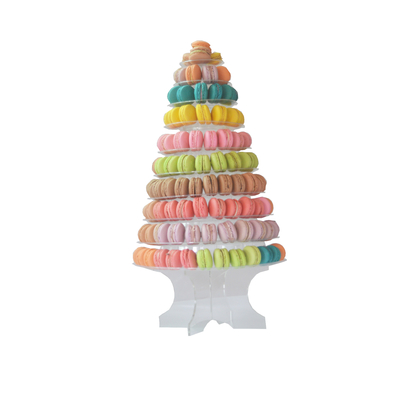 Kemasan Stand Menara Blister Macaron 10 Tier Hitam Terjelas Dengan Dekorasi Kue Terbaik Akrilik