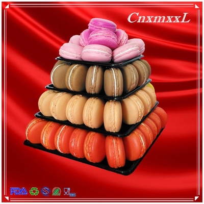 Plastik Macaron Display Stand Dengan 4 Tier Square Macaron Tower