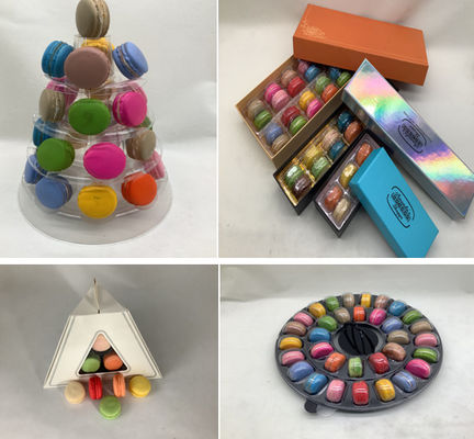 Kemasan Macaron Transparan Ramah Lingkungan dengan Cetak Kustom untuk Stand Pajangan dan Kotak Kado