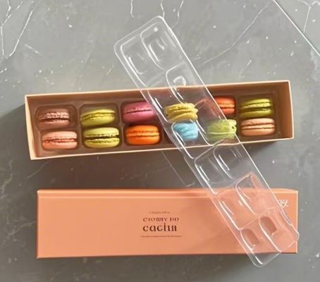 Kemasan Macaron Transparan Ramah Lingkungan dengan Cetak Kustom untuk Stand Pajangan dan Kotak Kado