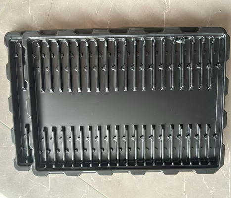 Grosir Baki Anti-statis PS Hitam 40-slot 63*14*15 untuk Kemasan Blister Tampilan Papan Sirkuit dan Perhiasan